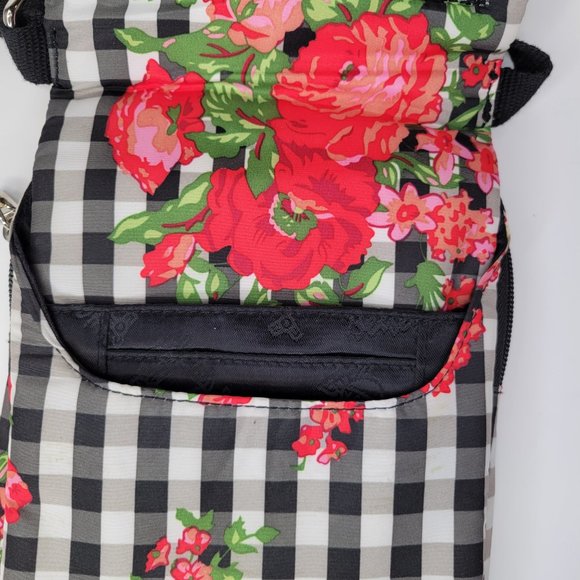 Betseyville Crossbody Bag Purse Black White Red Flowers - Picture 6 of 8